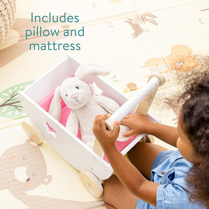 Navaris witte houten poppenwagen met ster met naam