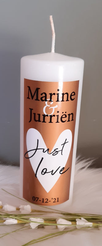 Huwelijkskaars met namen *Just Love* rose goud