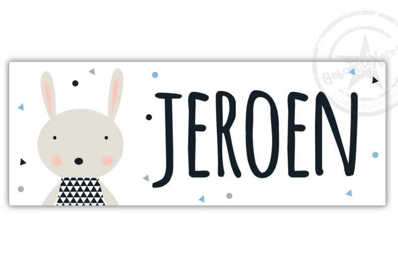 Kunststof naambordje geboorte konijn jongen