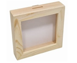 houten/ plexiglas spaarpot met naam 'rainbow'