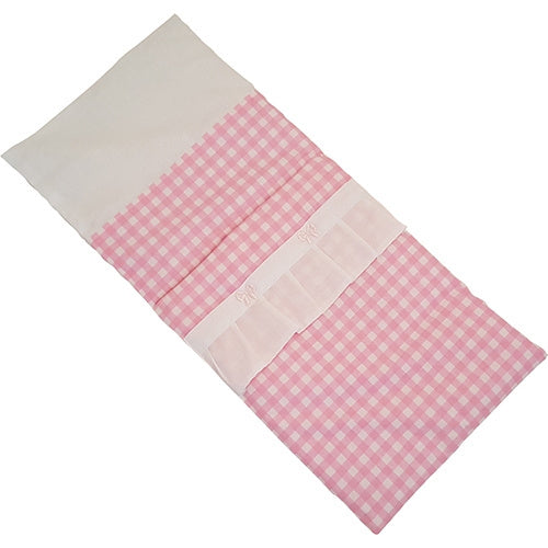 Wit met grijs houten poppenwagen met naam en grijs/roze vlinders