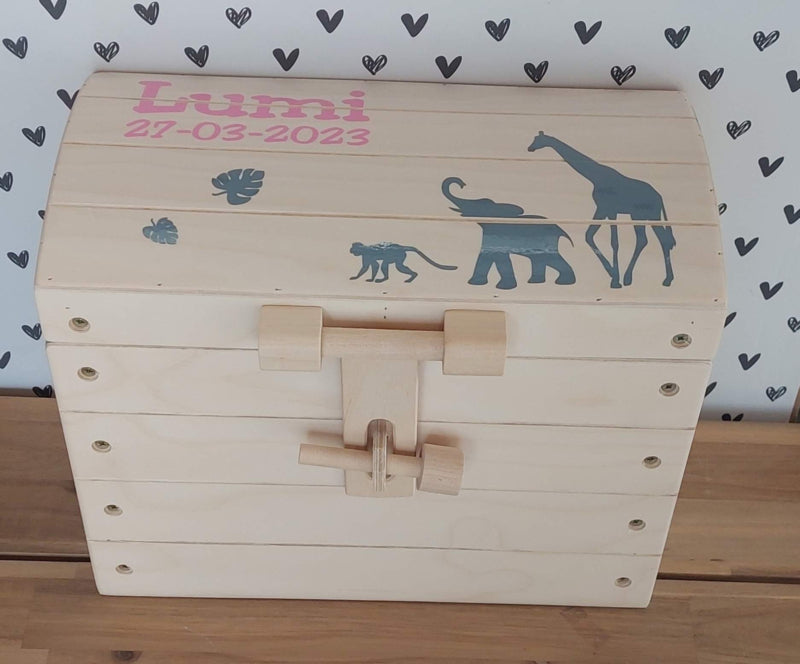 Naturel houten speelgoedkist meisje ''Jungle''