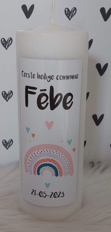 Communie kaars Regenboog jongen-meisje