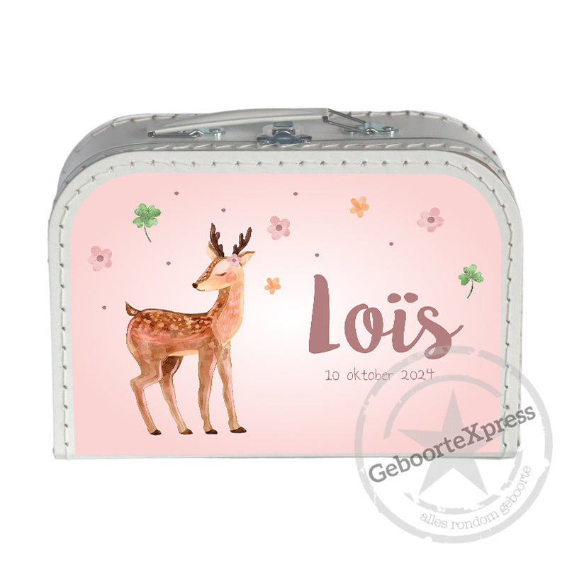 koffertje met naam en knuffelhert van Little Dutch