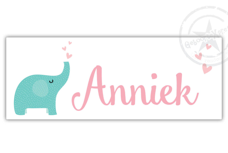 Kunststof naambordje geboorte olifant meisje