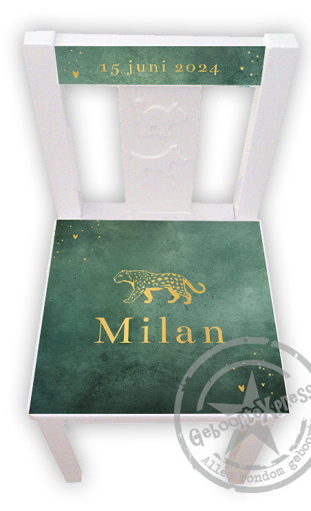 Stoeltje met naam en stoere Cheetah