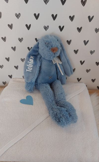 Badcape wit jongen/ meisje en knuffel ''Happy Horse'' met naam