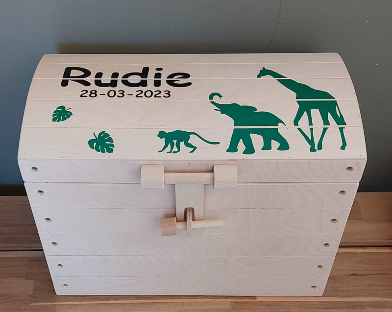 Naturel houten speelgoedkist jongen ''Jungle''