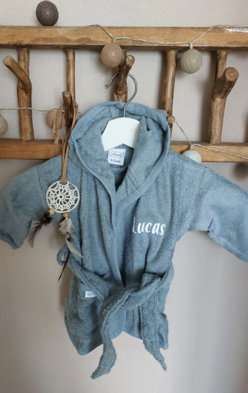 Badjas met naam 'grijs-blauw' diverse maten