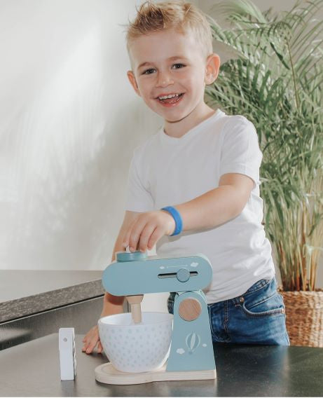 Label Label houten mixer blauw met naam