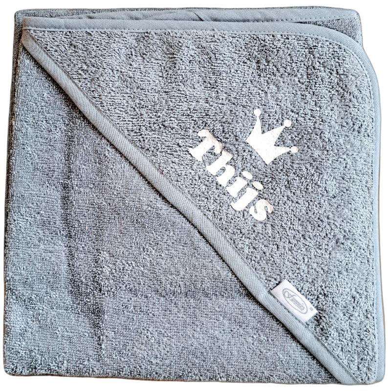 Badcape/ omslagdoek met naam 'grey- blue' diverse afbeeldingen