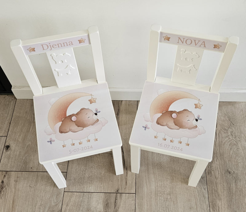 Stoeltje met naam Beertje op wolk roze-blauw