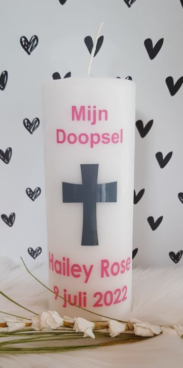 Doop- of geboortekaars met naam Kruis