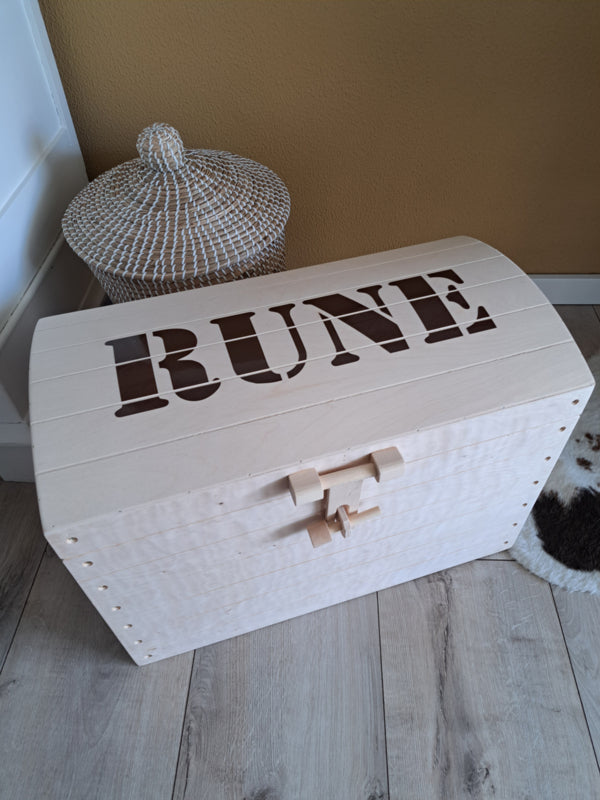 Naturel houten speelgoedkist met ''Naam''