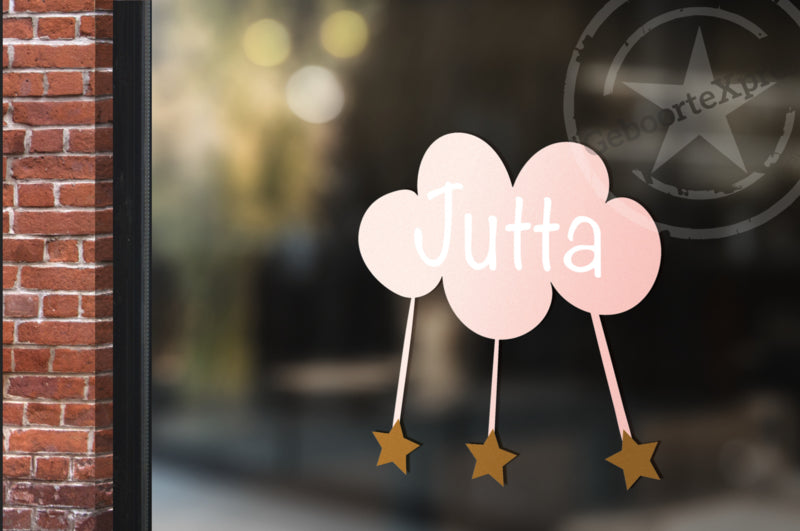 Raamsticker met naam 'wolk en sterren' blauw