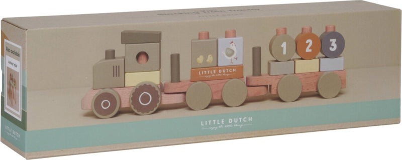 Little Dutch Little Farm blokkentrein traktor met geboortegegevens