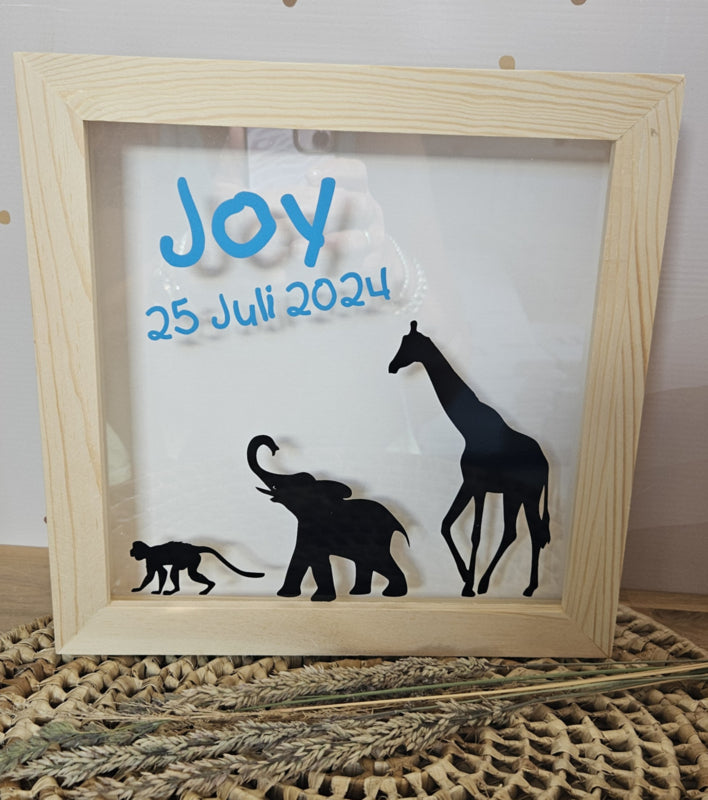 houten/ plexiglas spaarpot met naam wilde dieren