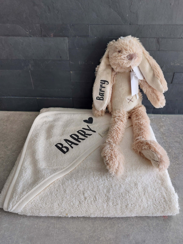 Badcape beige met ''Happy Horse'' met naam