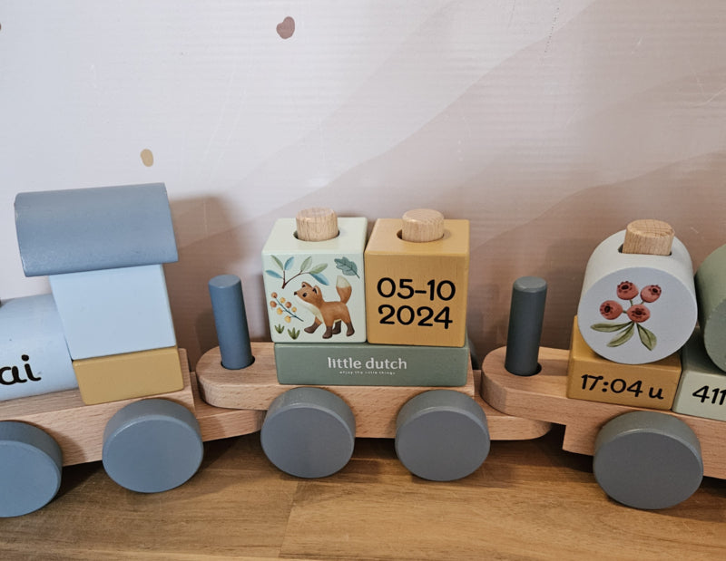 Little Dutch Forest Friends blokkentrein met geboortegegevens