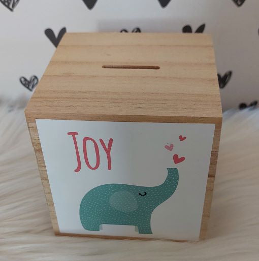 houten spaarpot met naam olifant meisje