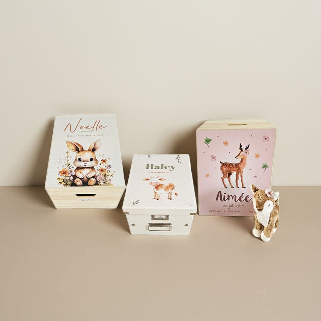 Houten herinneringskisten met naam