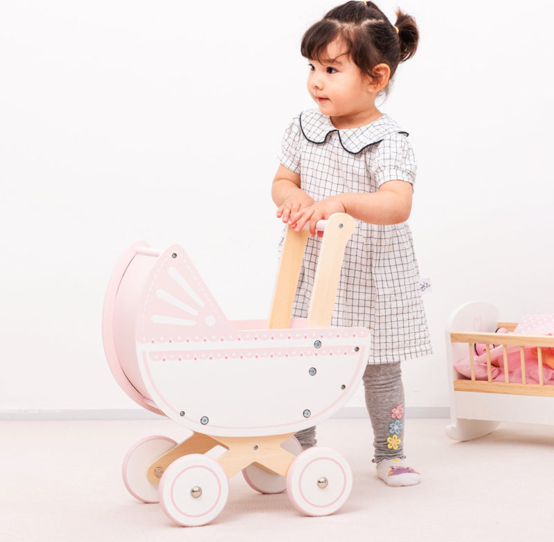 New Classic Toys poppenwagen met naam- roze