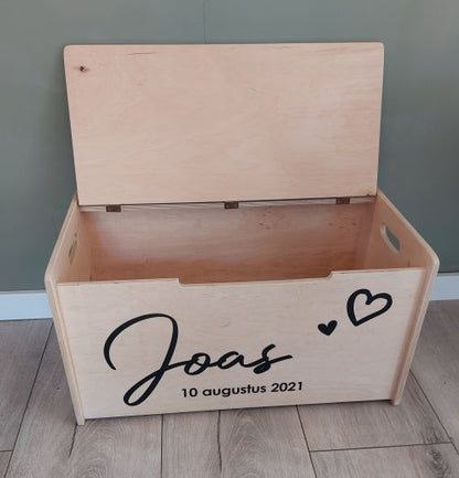 Naturel houten opbergkist met naam
