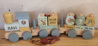 Little Dutch Forest Friends  blokkentrein met geboortegegevens