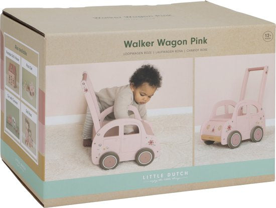 Little Dutch roze houten wagen met naam