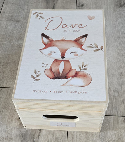 Houten herinneringskist met naam Schattig vosje