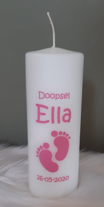 Doop- of geboortekaars met naam Voetjes meisje