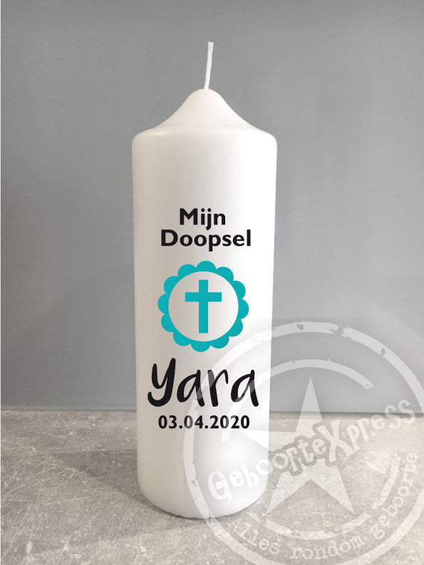 Doop- of geboortekaars met naam Stempelkruis