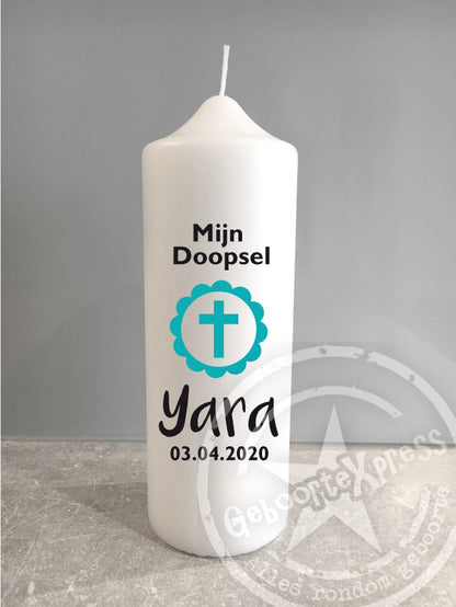 Doop- of geboortekaars met naam Stempelkruis