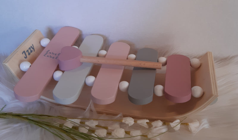 ''Label Label'' houten xylofoon roze (met naam)