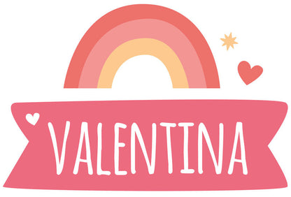 Raamsticker met naam 'regenboog' roze