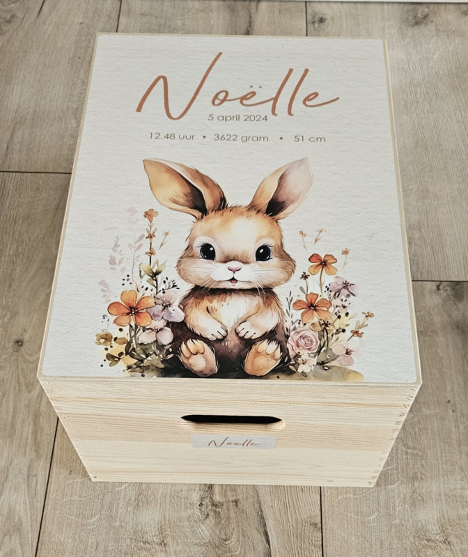 Houten herinneringskist met naam Konijntje