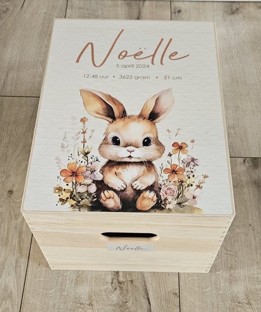 Houten herinneringskist met naam Konijntje