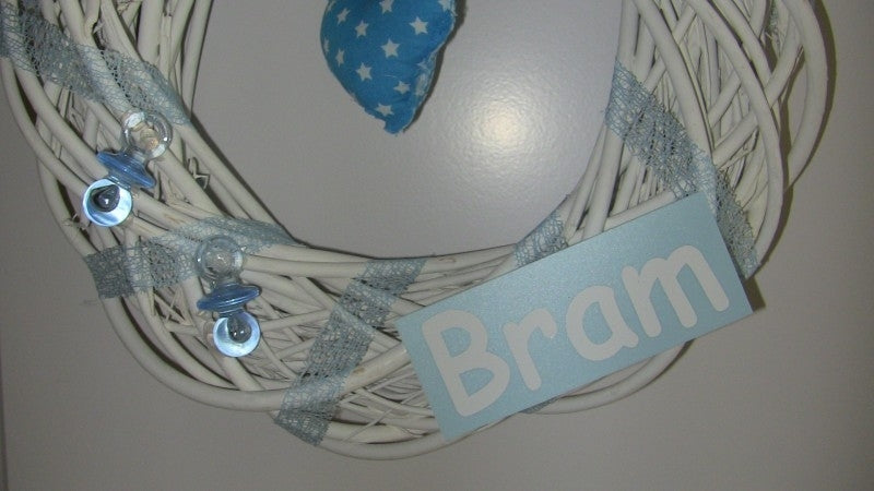 blauw naambordje voor bijv. op geboortekrans