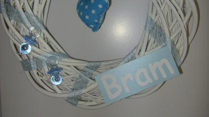 blauw naambordje voor bijv. op geboortekrans