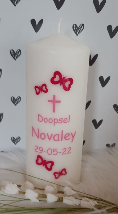 Doop- of geboortekaars met naam Vlinders