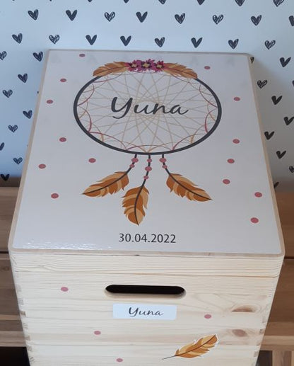 Houten herinneringskist met naam Dreamcatcher -girl