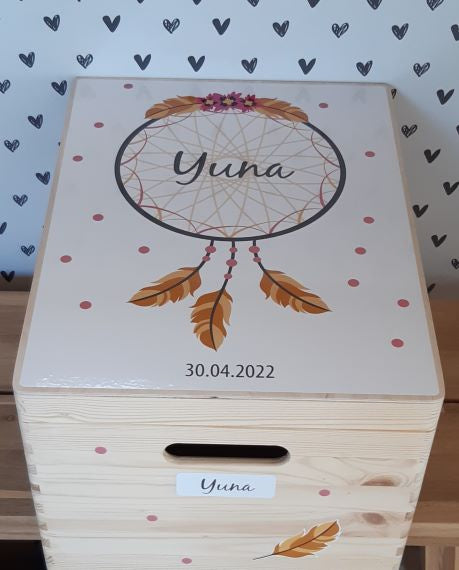 Houten herinneringskist met naam Dreamcatcher -girl