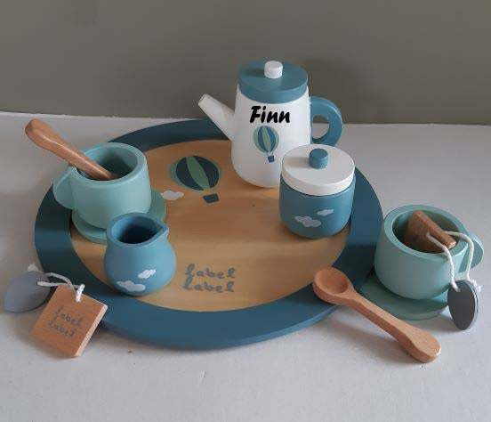 Label Label theeservies mint-blauw met naam