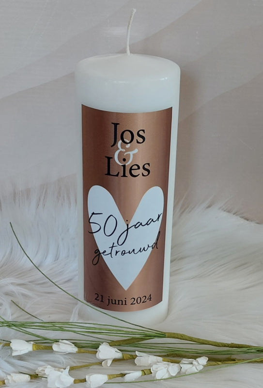 Huwelijkskaars met namen  *50 jaar getrouwd* rose goud