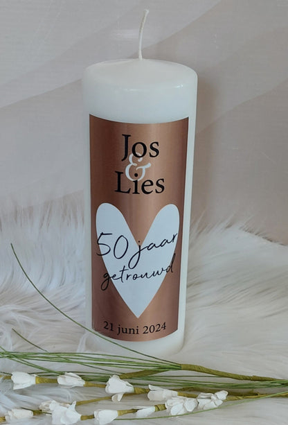 Huwelijkskaars met namen  *50 jaar getrouwd* rose goud