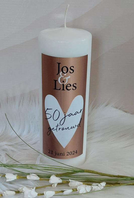Huwelijkskaars met namen  *50 jaar getrouwd* rose goud