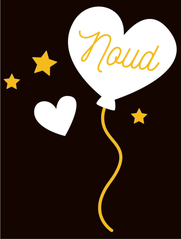 Raamsticker met naam 'ballon en hartje' wit