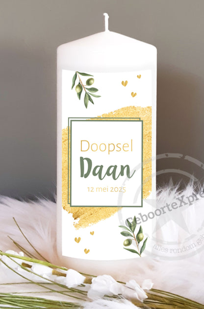 Doop- of geboortekaars met naam Olijfgroen