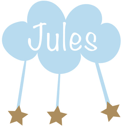 Raamsticker met naam 'wolk en sterren' blauw