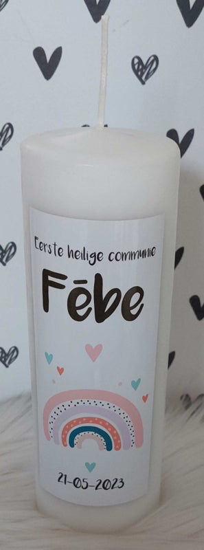 Communie kaars Regenboog jongen-meisje
